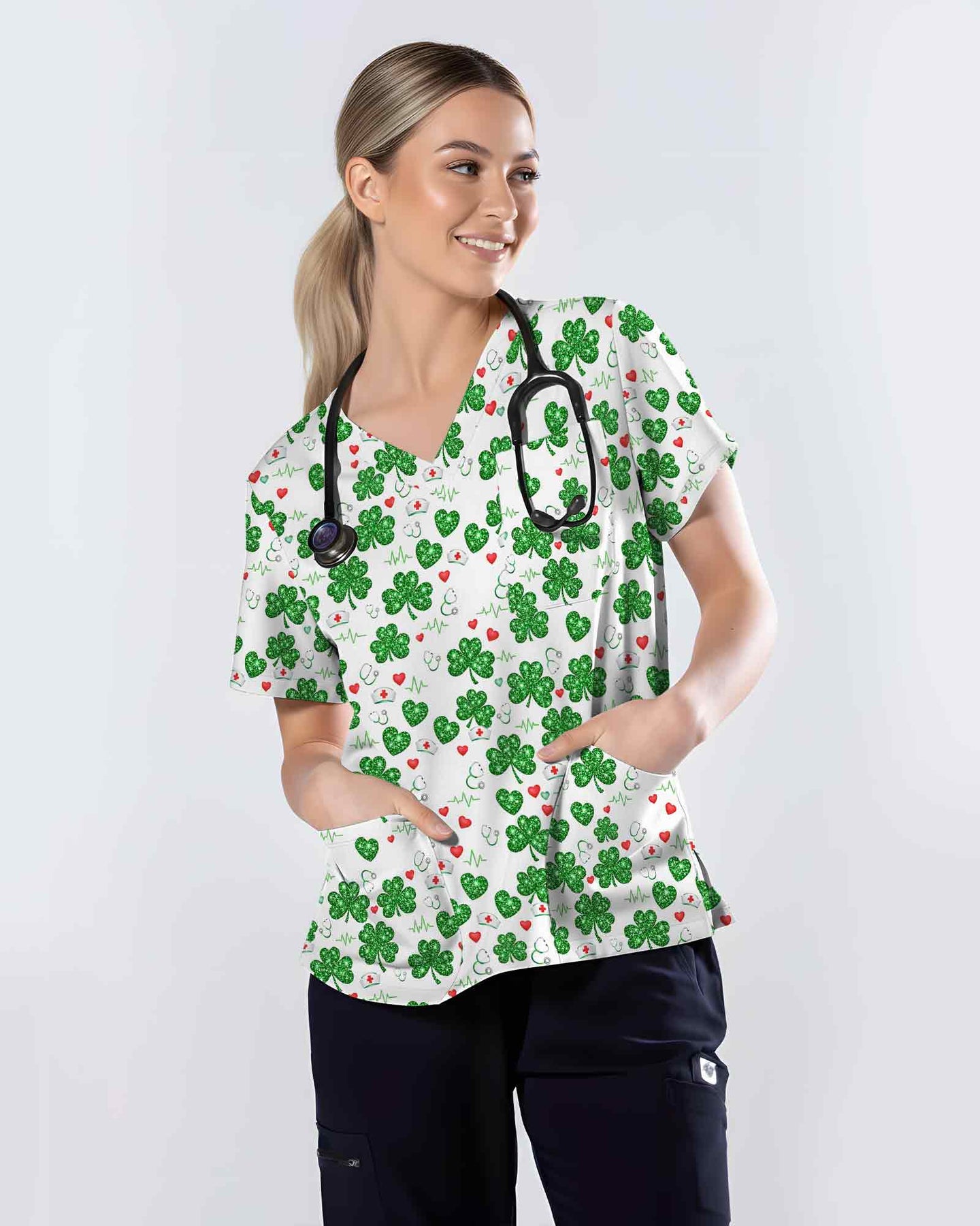 Lucky Clover St. Patrick's Day Scrub Top