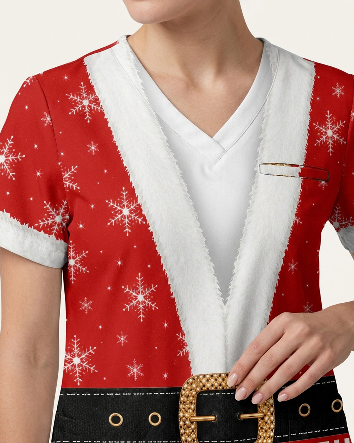 Personalized Name And Job Title Santa Costome Scrub 3D Effect Print Funny Christmas Gift For Nurse Top
