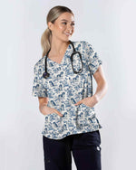 Blue Toile Cavalier King Charles Spaniel Scrub Top