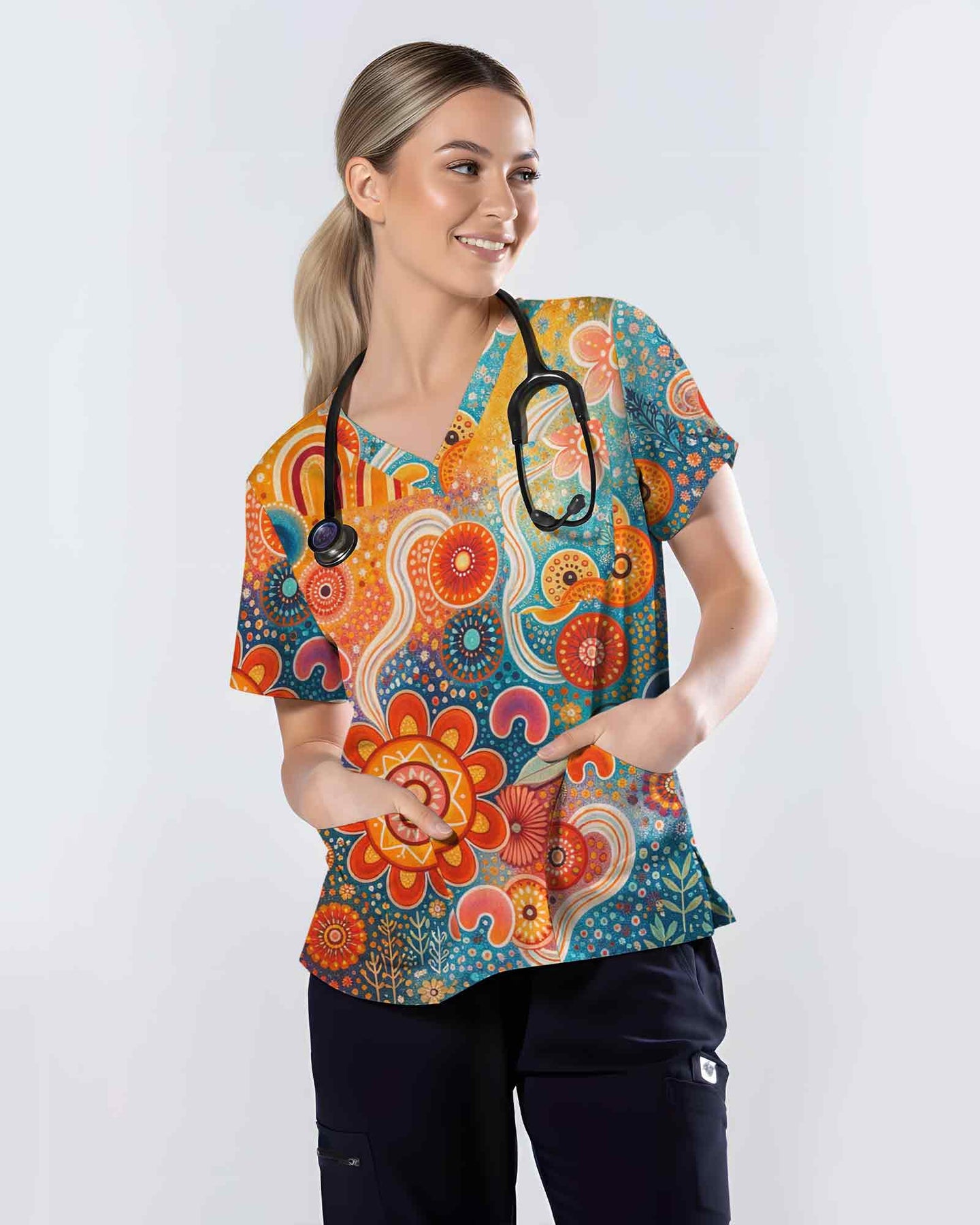 Aboriginal Indigenous Art Medical Scrub Top
