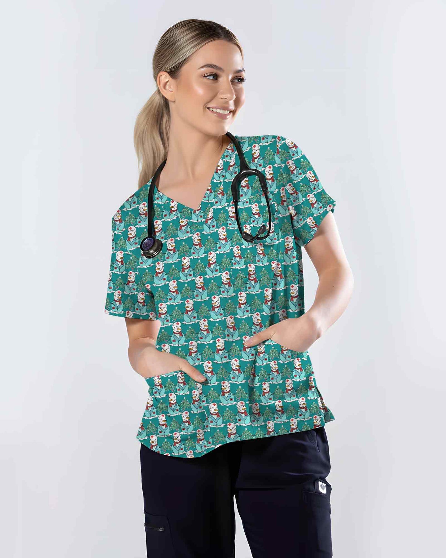 Christmas Nurse Snowman Scrub Top