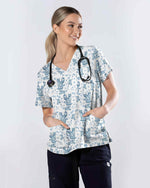 Blue Toile De Jouy Angel Cat Scrub Top