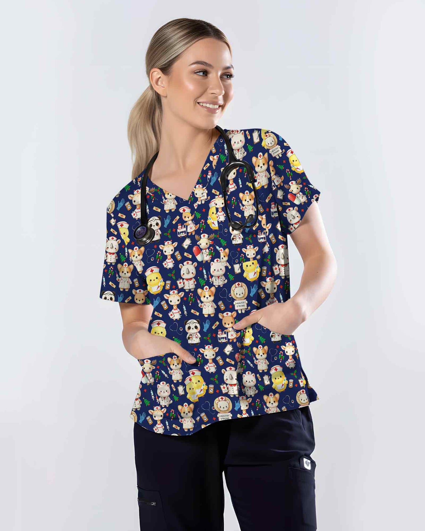 Cute Nurse Animals Scrub Top