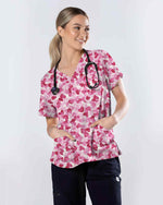 Watercolor Pink Hearts Valentine Scrub Top