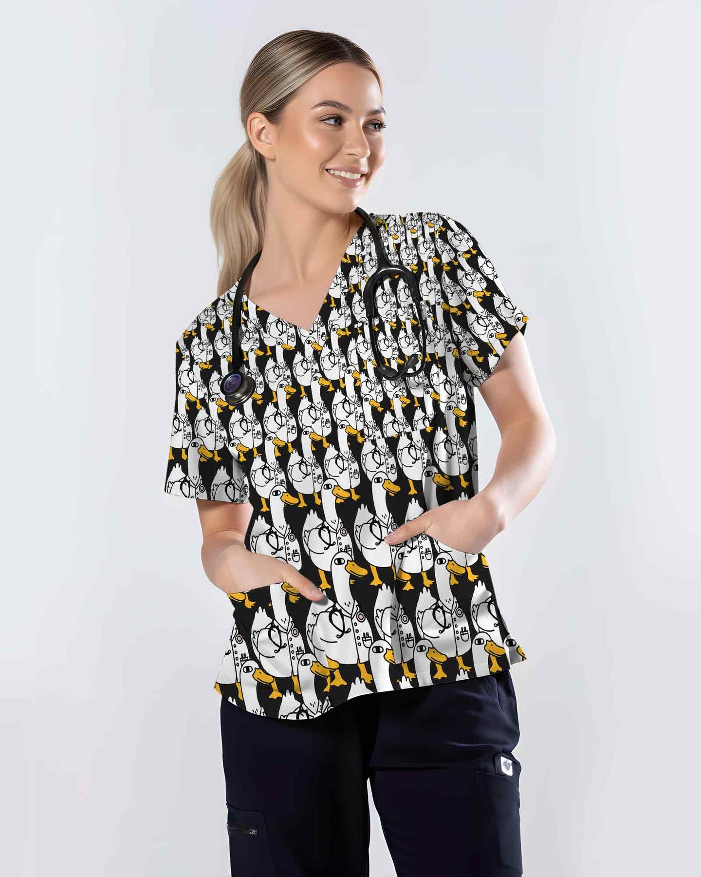 Cute Doctor Duck Cartoon Healthcare Scrub Top