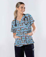 Cartoon Dachshund & Hot Dog Scrub Top
