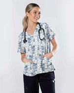 Blue Toile De Jouy Angel Dog Scrub Top