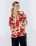 Red Rose Jewelry & Butterfly Nurse Scrub Top