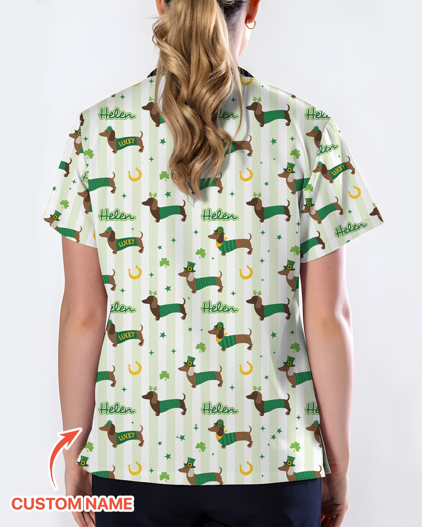 Lucky Dachshunds Patrick's Day Women Scrub Top