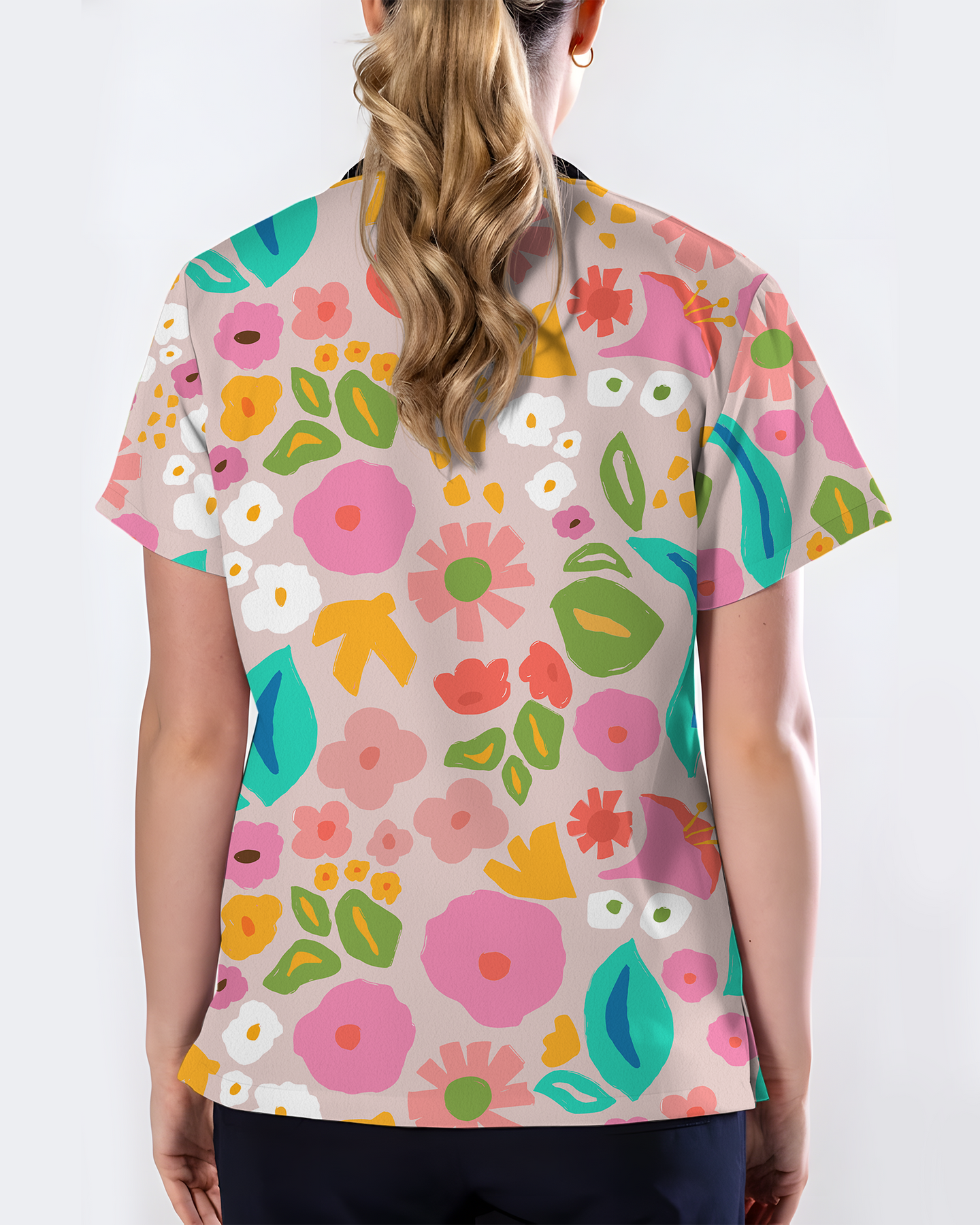 Abstract Garden Floral Harmony Women Scrub Top