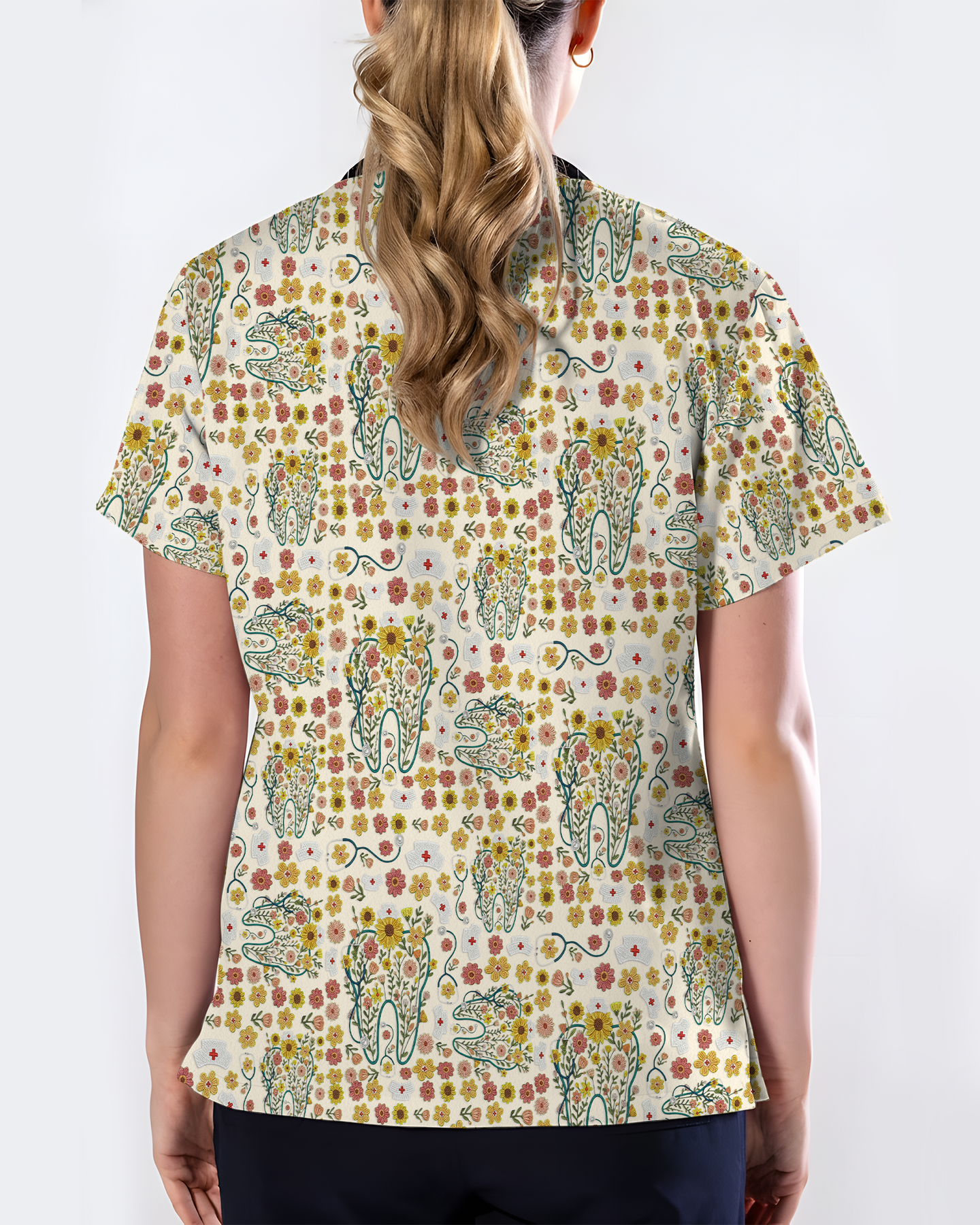 Floral Tooth Sunflower Dental Assistant Scrub Top