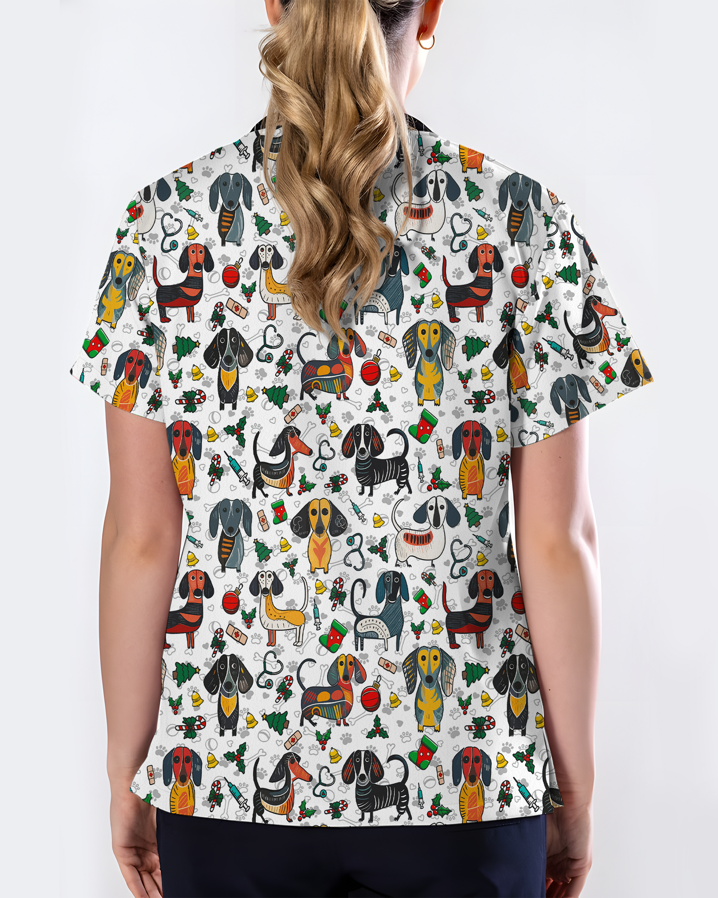 Dachshund Christmas Holiday Nursing Scrub Top