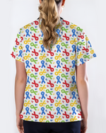 Autism Awareness Ribbon & Handprint Nurse Scrub Top