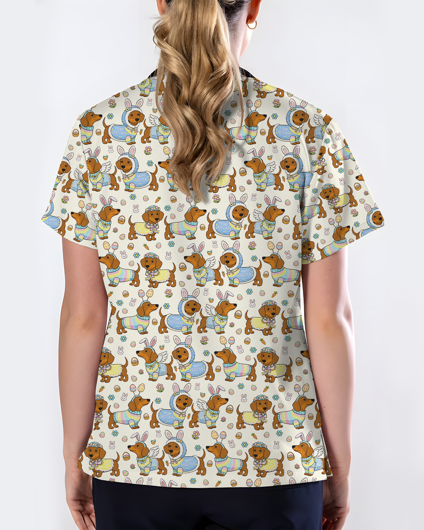 Adorable Easter Dachshund Costume Nurse Scrub Top