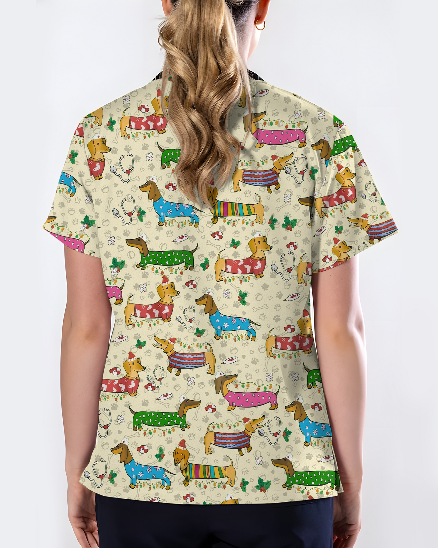Christmas Dachshund Dog Nursing Scrub Top
