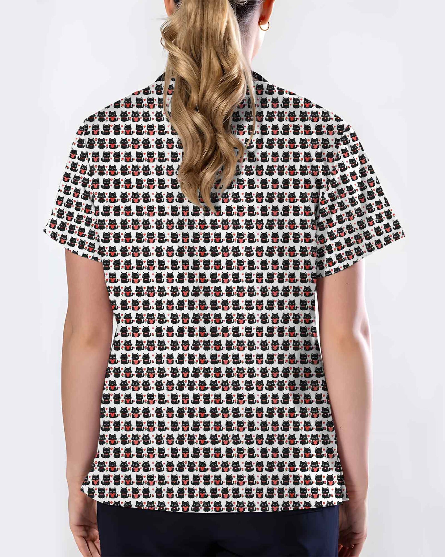 Cute Black Cat Heart Scrub Top