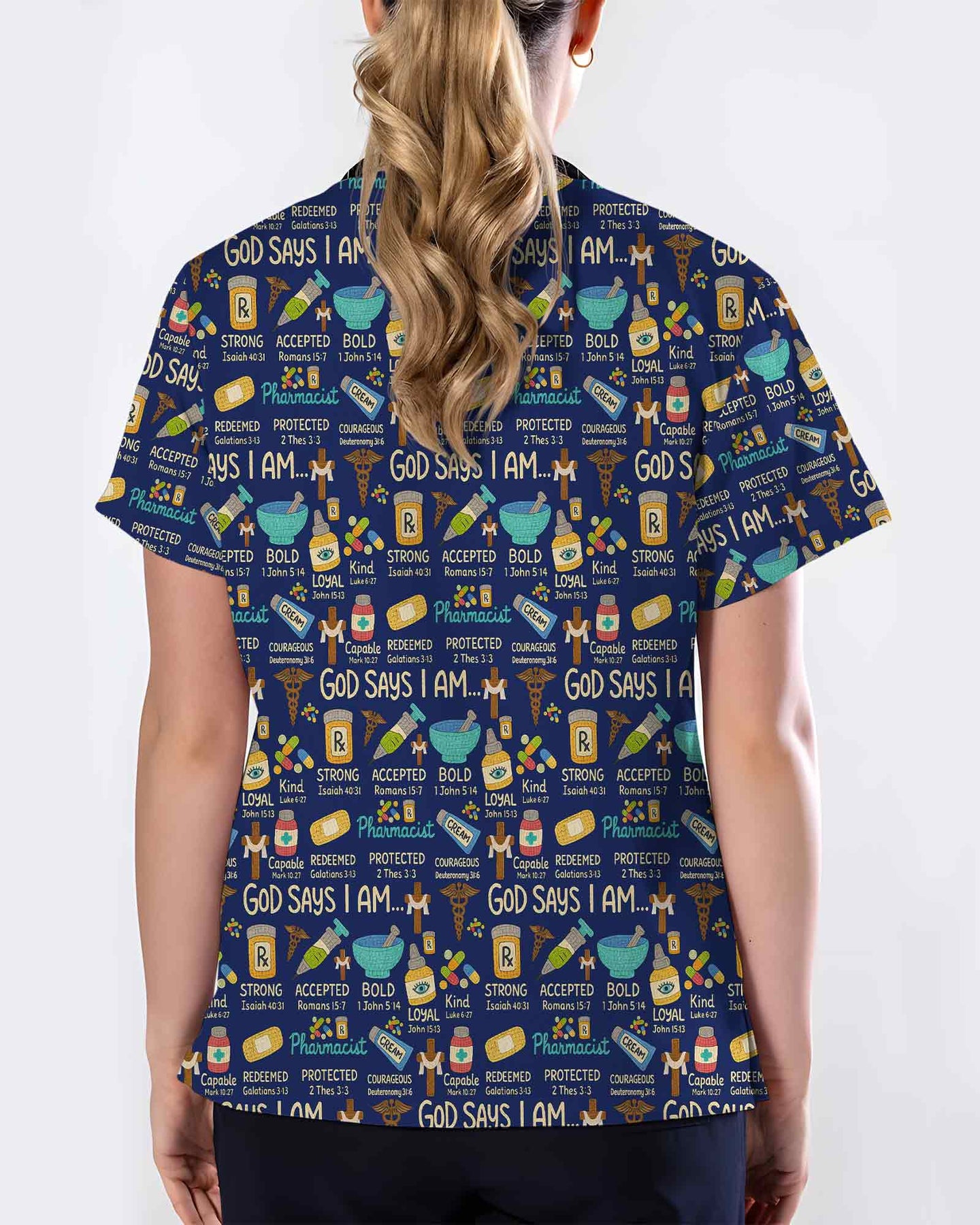 God Says I Am Pharmacist Scrub Top