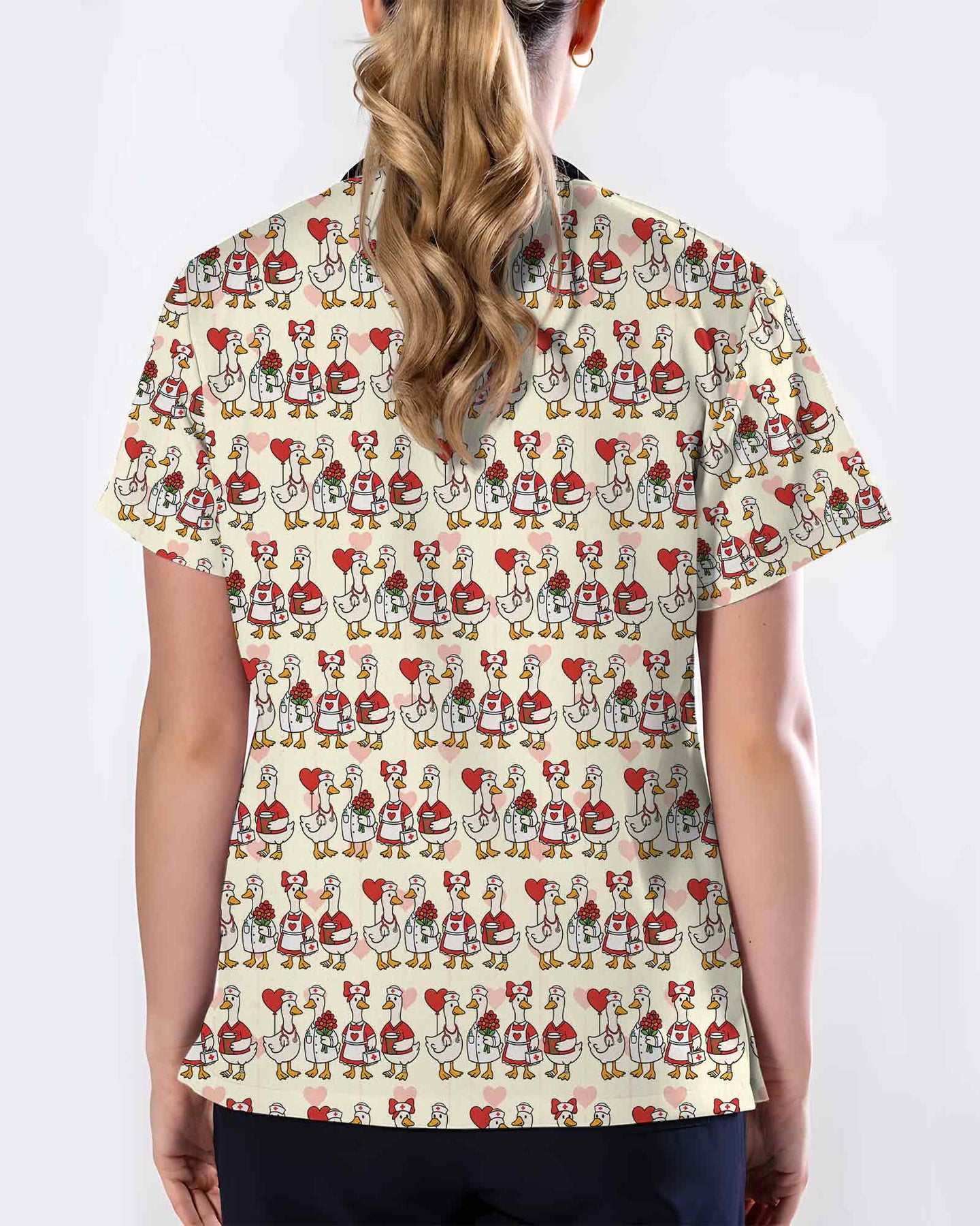 Cute Duck Nurse Valentine Heart Scrub Top