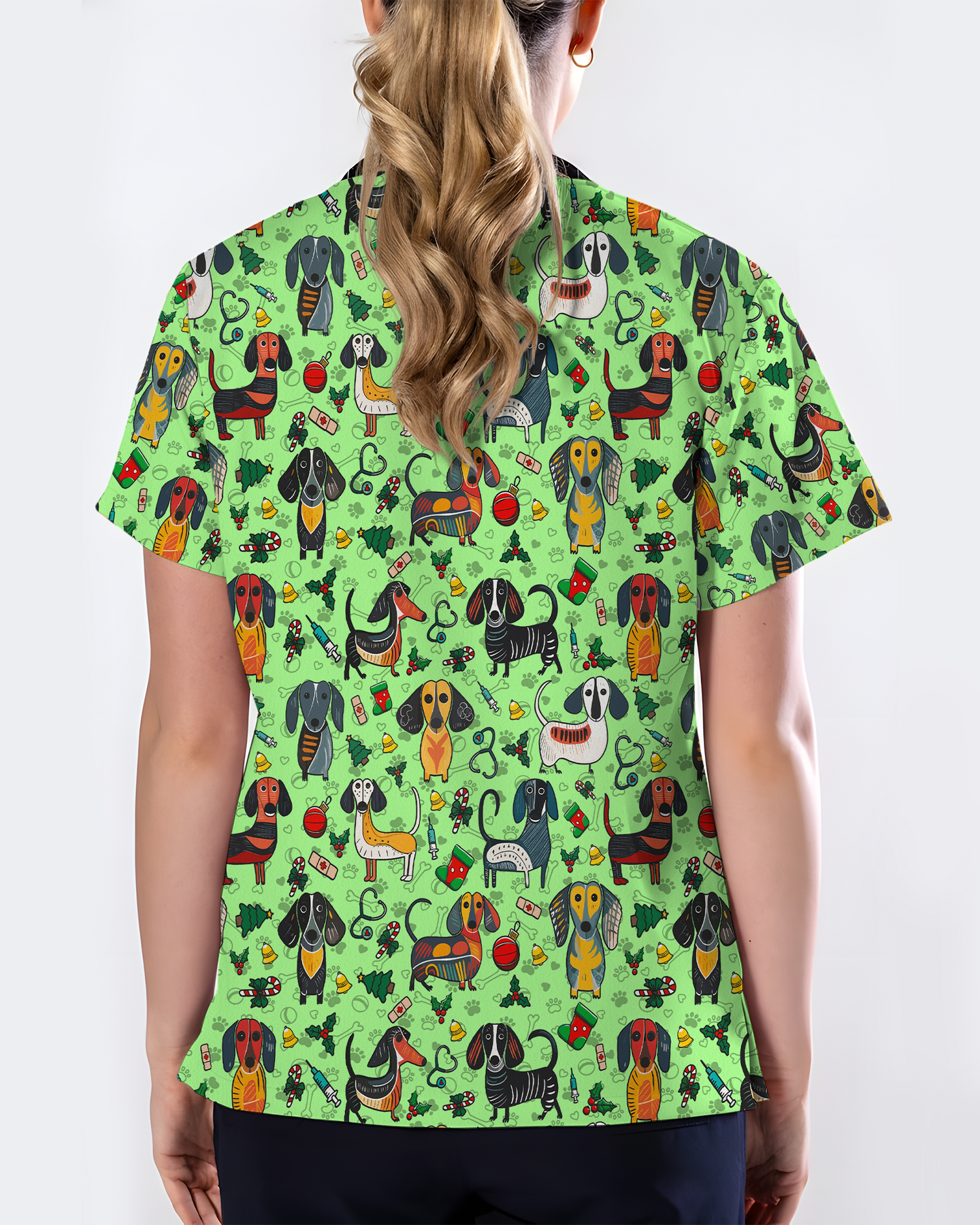 Dachshund Christmas Holiday Nursing Scrub Top