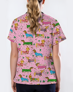 Christmas Dachshund Dog Nursing Scrub Top