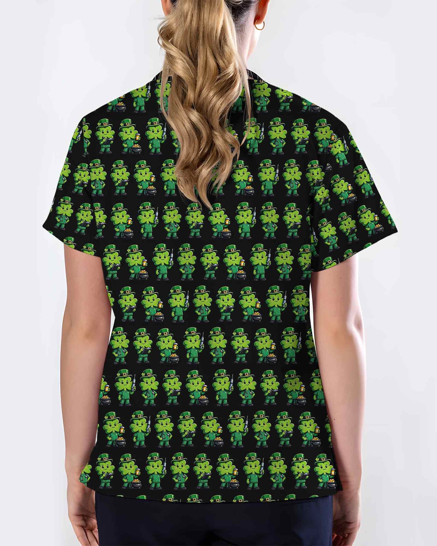Lucky Shamrock Leprechaun St. Patrick's Day Scrub Top