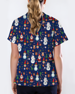 Cute Christmas Rudolph & Santa Medical Scrub Top