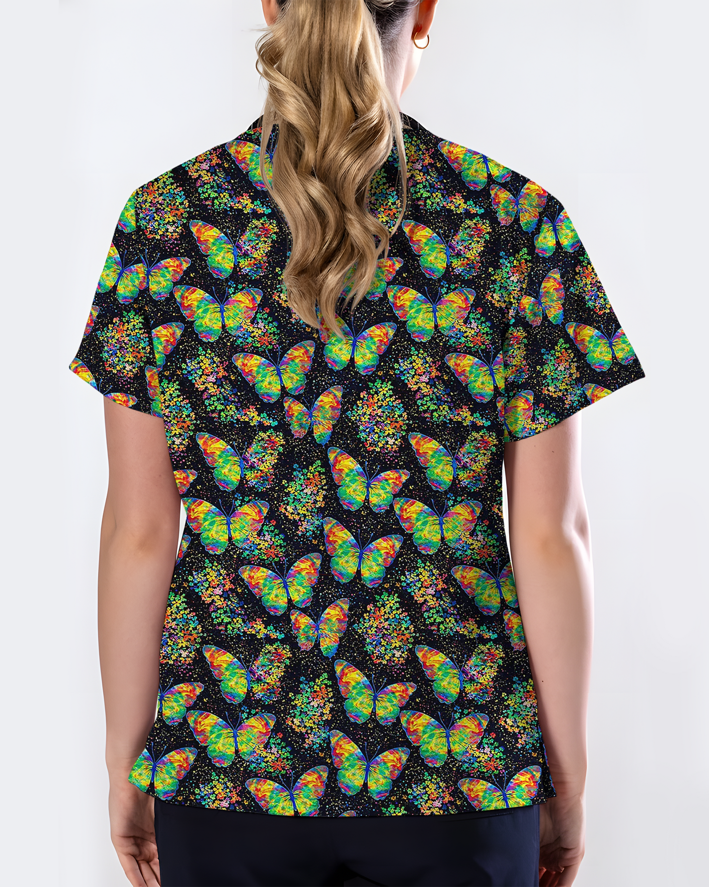 Neon Tie-Dye Butterfly Magic Nurse Scrub Top
