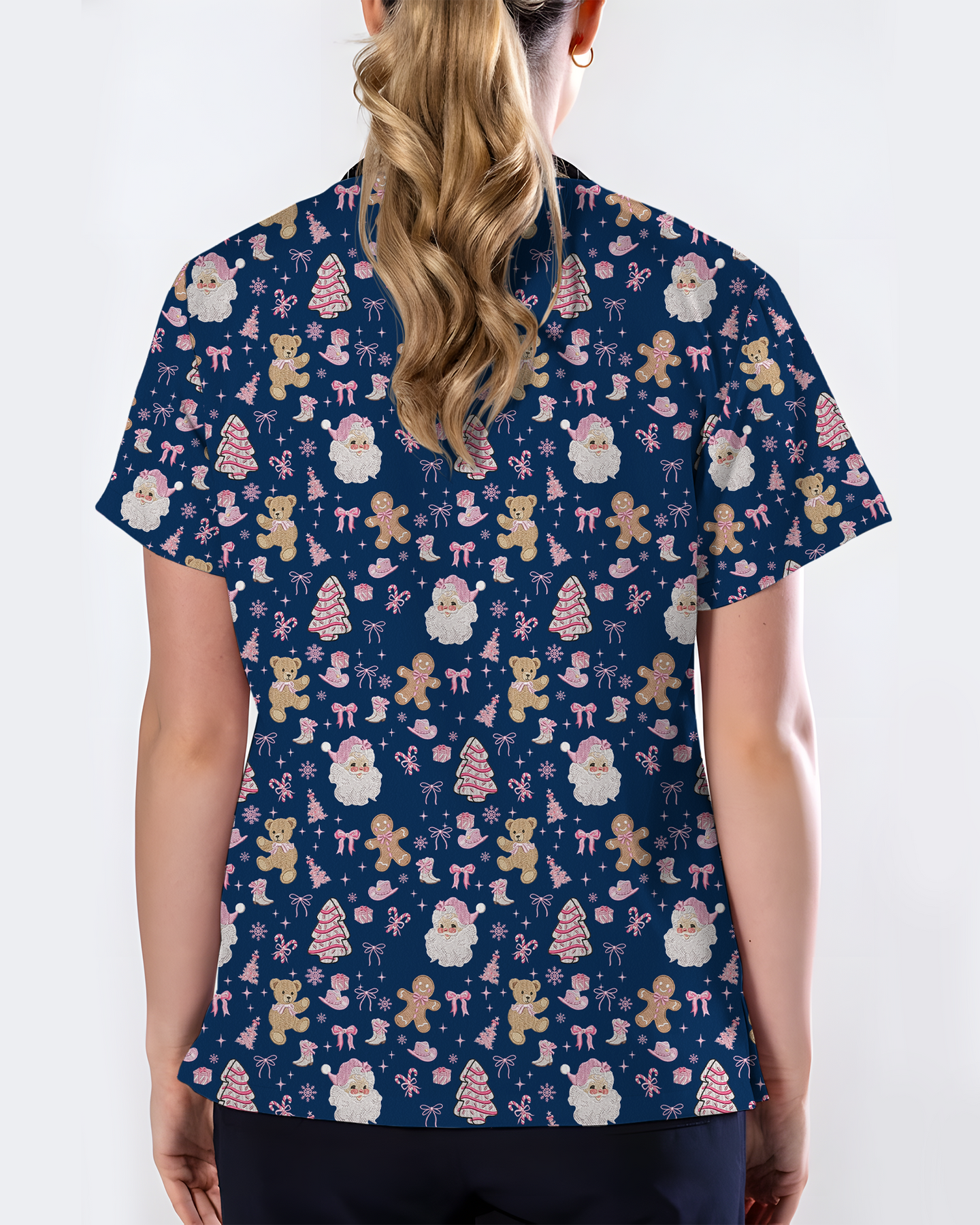 Cute Pink Christmas Vintage Santa Nurse Scrub Top