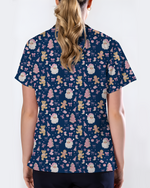 Cute Pink Christmas Vintage Santa Nurse Scrub Top