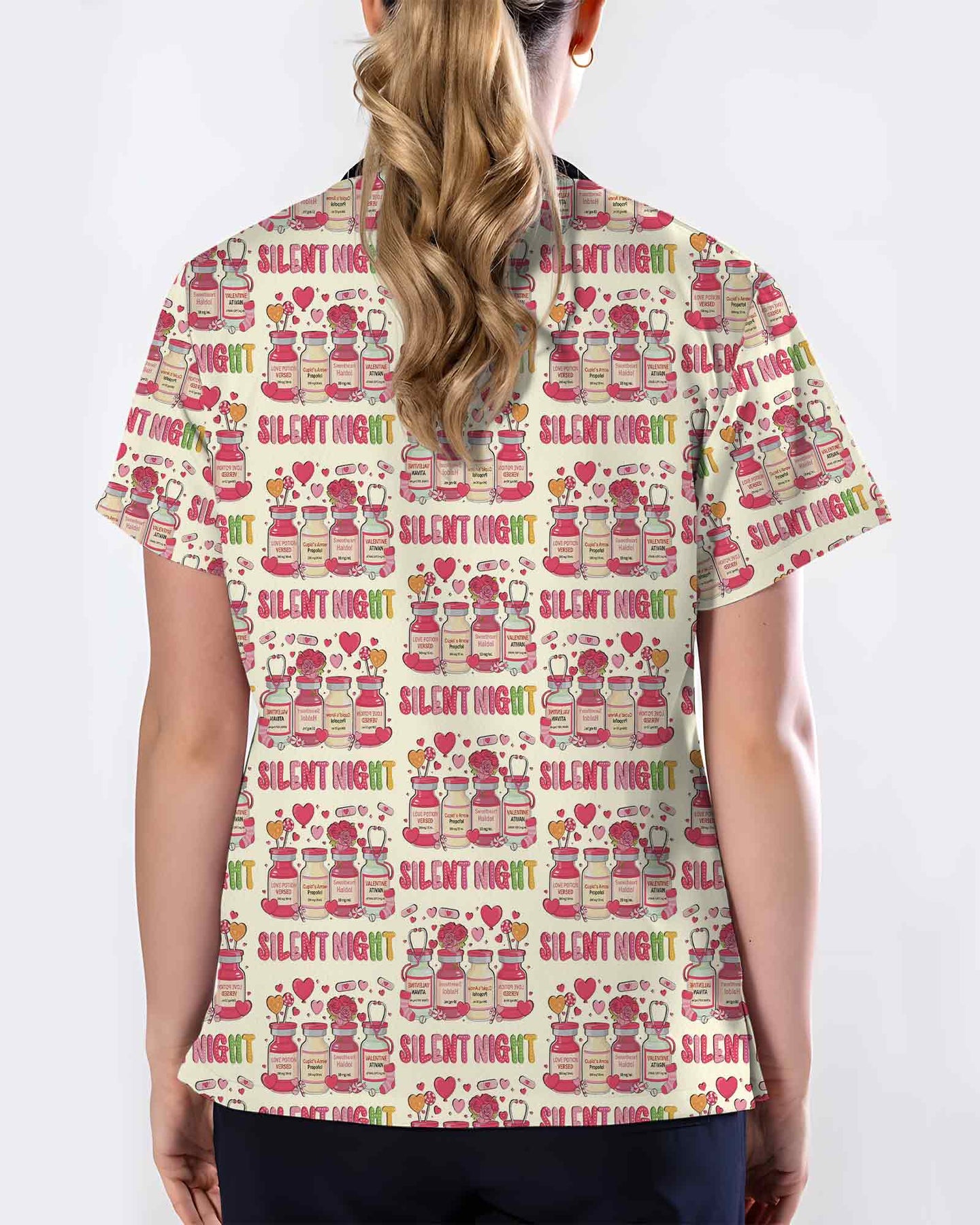 Funny Silent Night Valentine Nurse Scrub Top