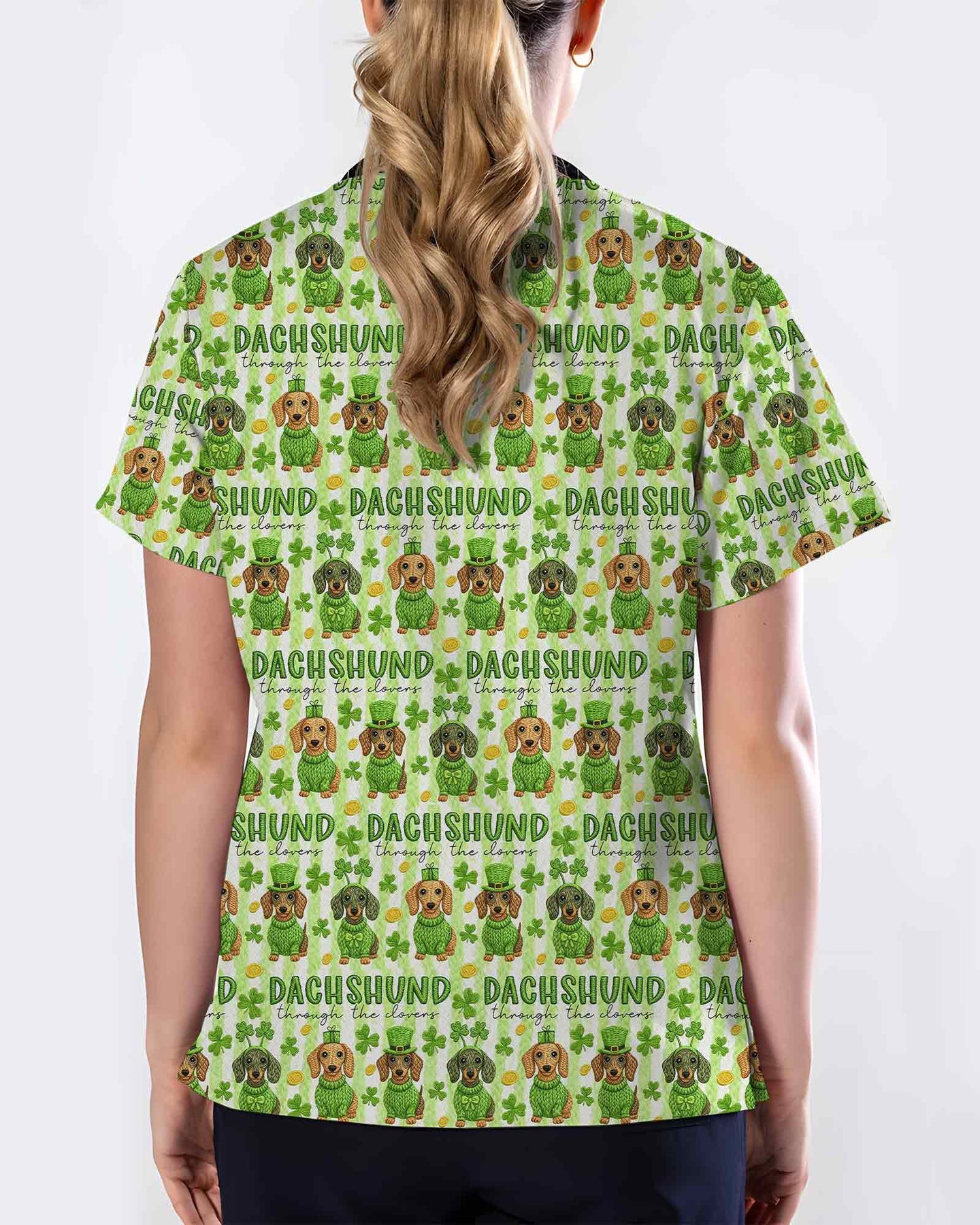 Green Lucky Dachshund  Scrub Top