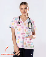 Personalized Candy Hearts Nurse Style Women Scrub Top