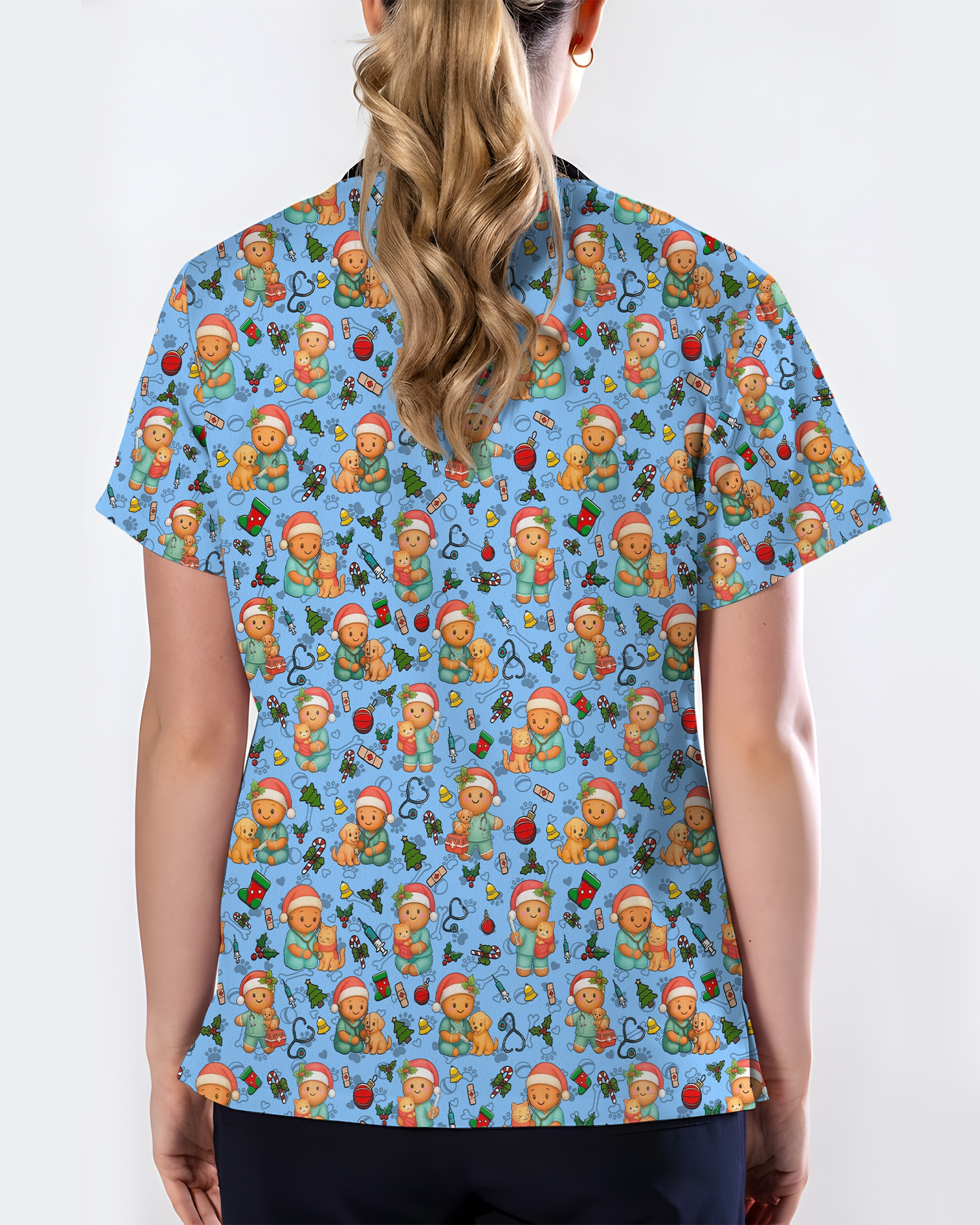 Cute Christmas Vet Tech Nursing Scrub Top