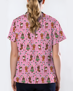Cute Dachshund Christmas Medical Nurse Scrub Top