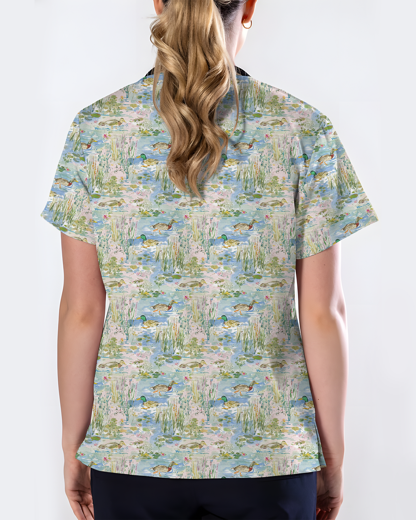 Watercolor Mallard Duck Pond Nurse Scrub Top