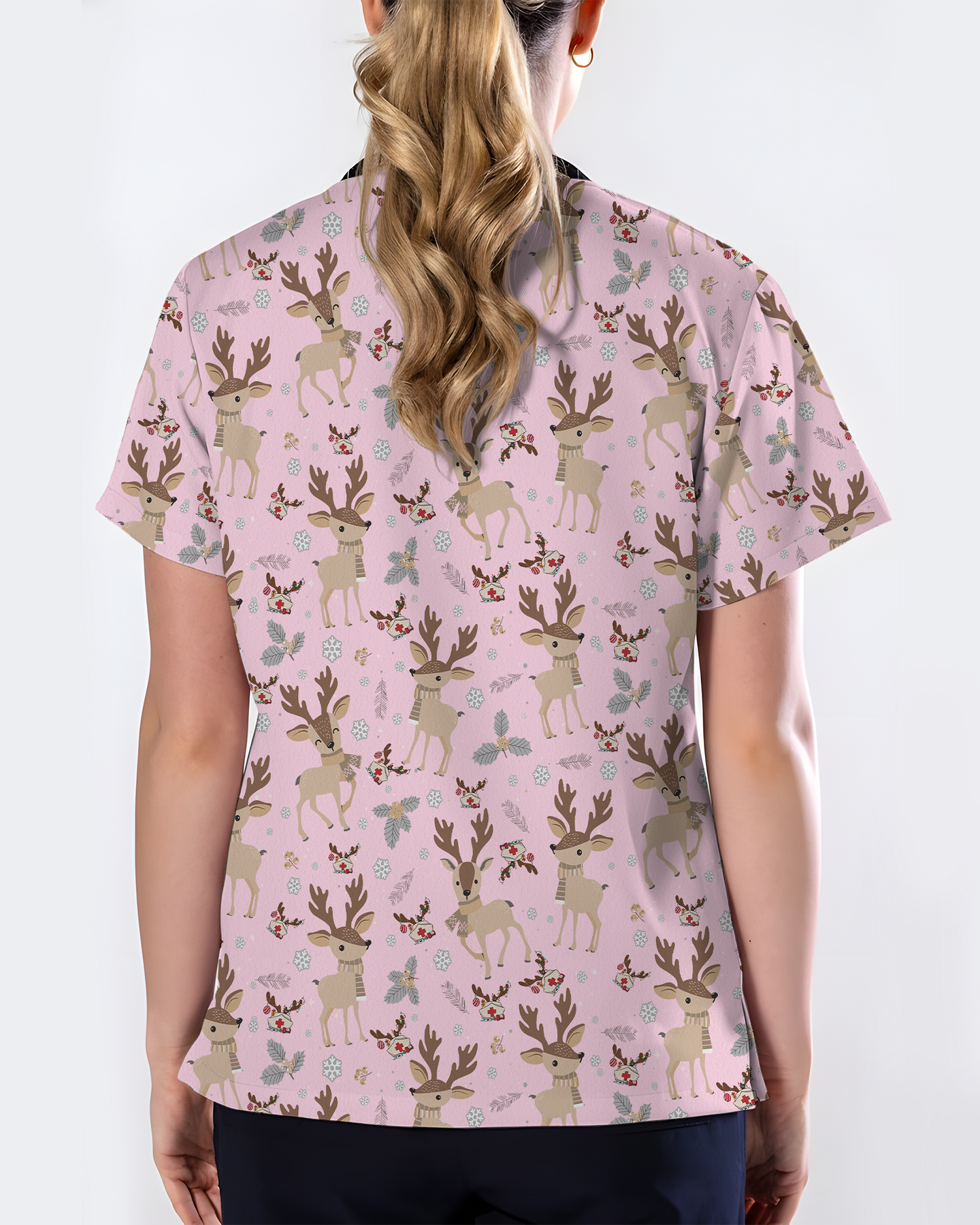 Christmas Reindeer Holiday Nursing Scrub Top