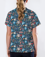 Cute Ambulance and Stethoscope Medical Scrub Top