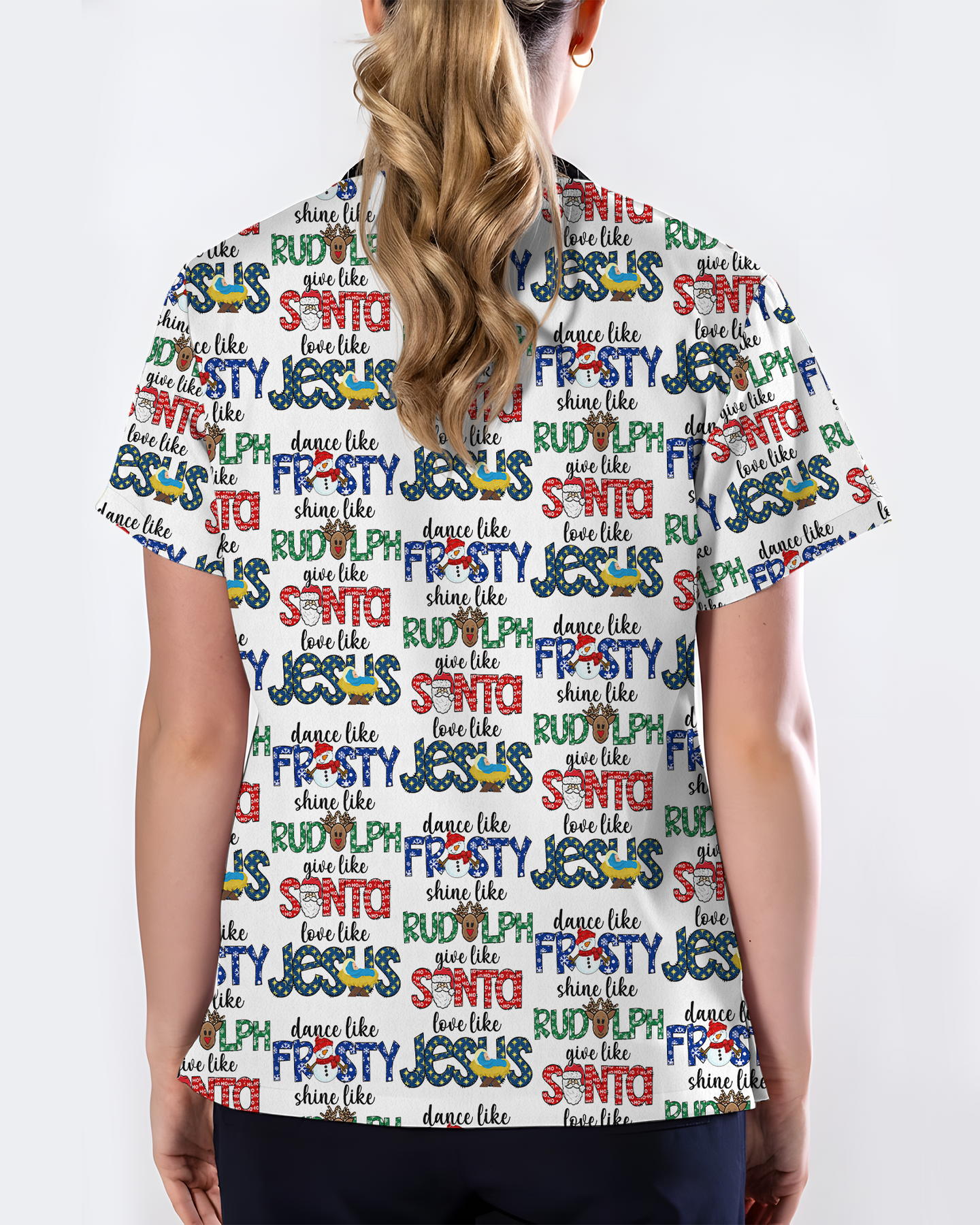 Festive Santa Rudolph Frosty Scrub Top