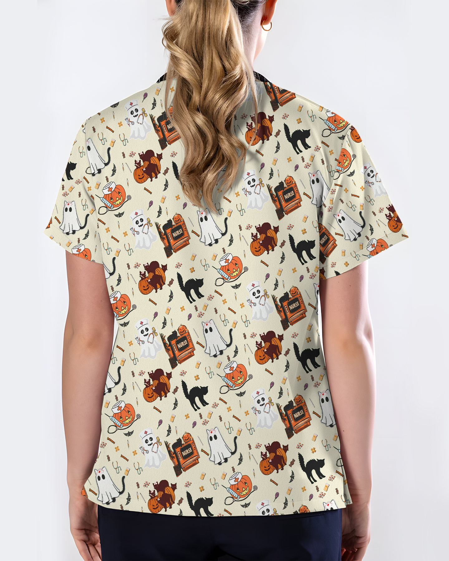 Cute Halloween Ghost Nurse Medical Scrub Top