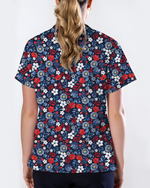 Patriotic Navy Floral Nursing Scrub Top