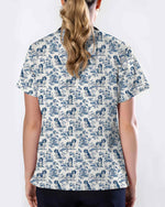 Blue Toile Cavalier King Charles Spaniel Scrub Top