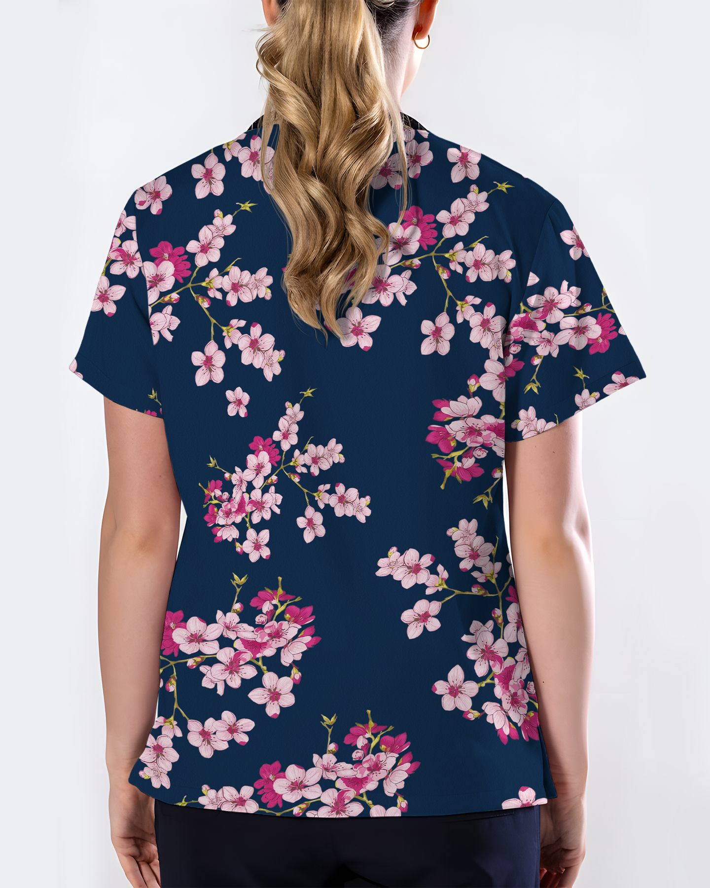 Elegant Pink Sakura Floral Medical Scrub Top