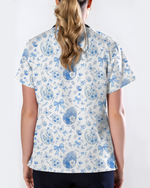 Elegant Blue and White Easter Egg Cute Nurse Scrub Top