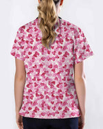 Watercolor Pink Hearts Valentine Scrub Top