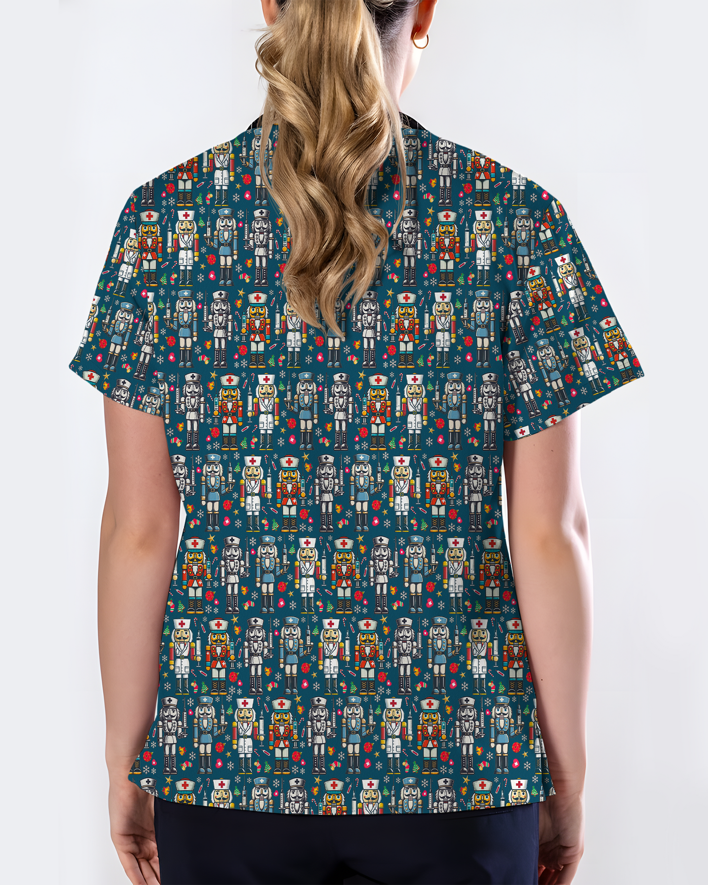 Funny Nutcracker Nurse Christmas Scrub Top