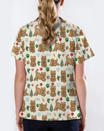 Cute Gingerbread Cat Christmas Medical Nurse Scrub Top