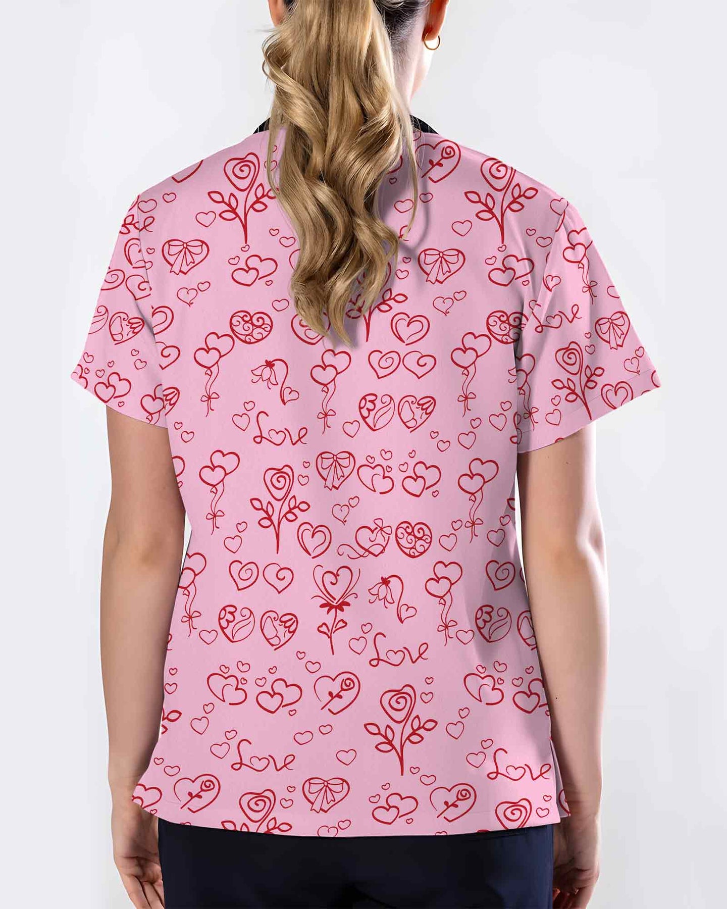 Romantic Rose and Hearts Valentine Scrub Top