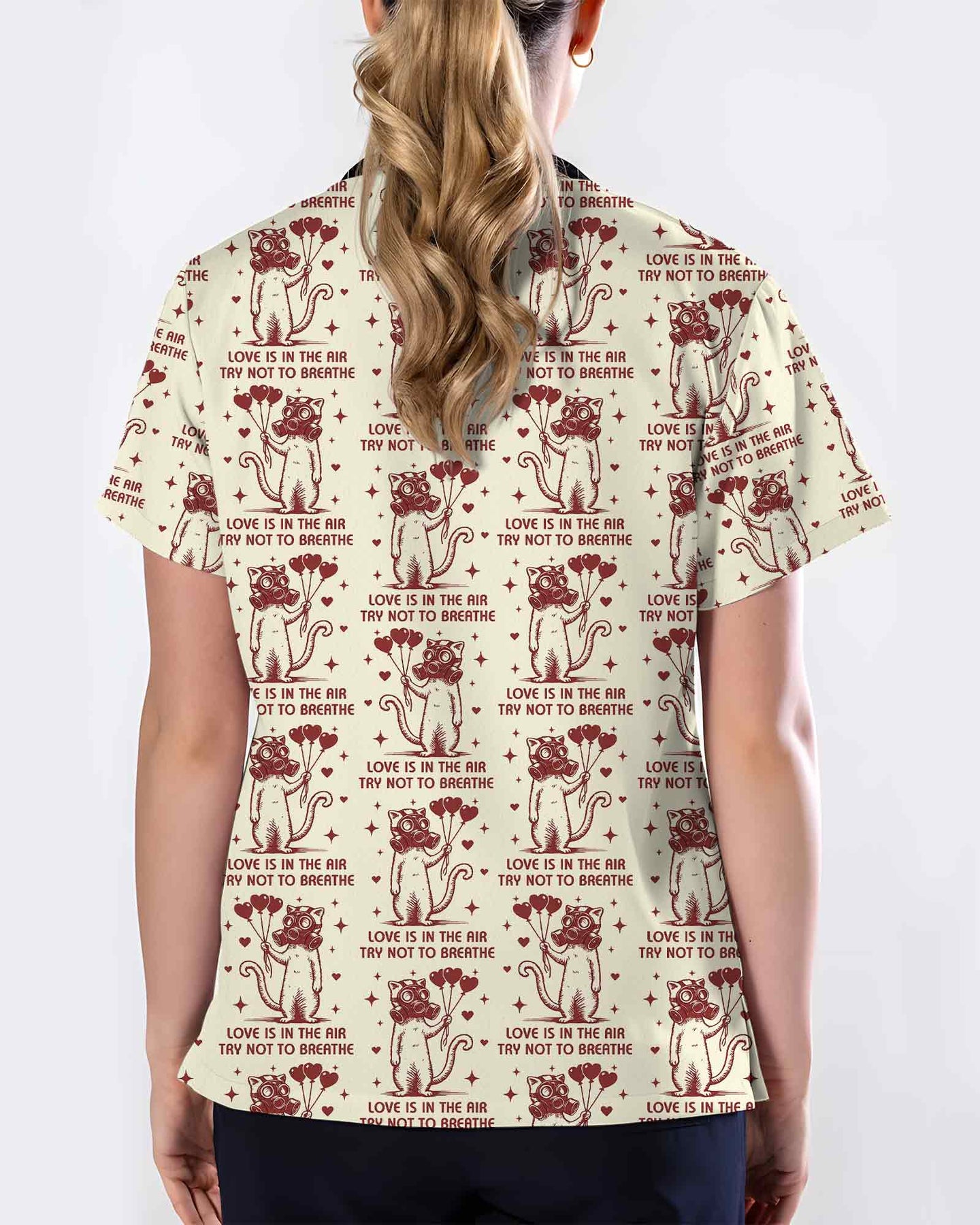 Funny Gas Mask Cat Valentine Scrub Top