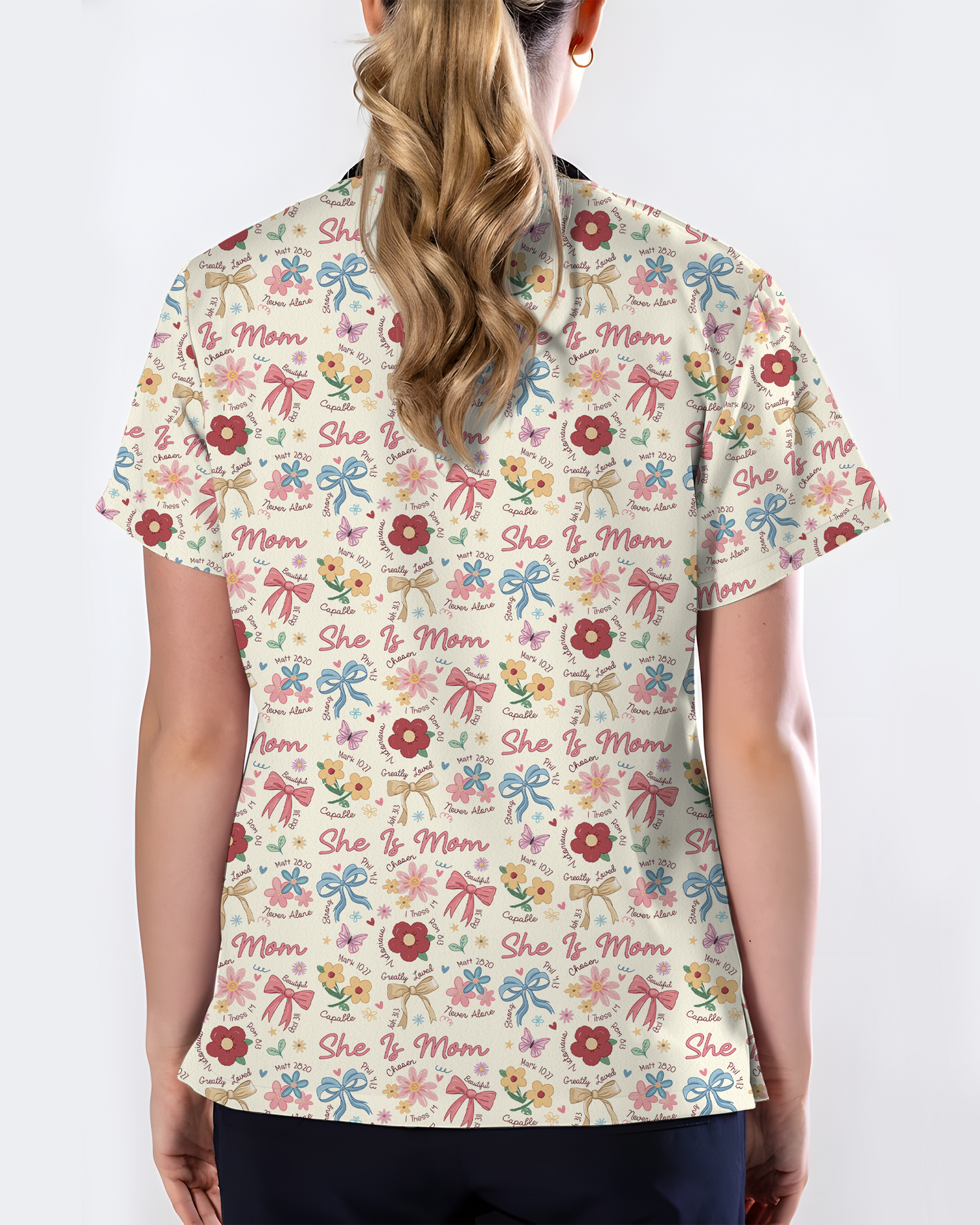 Cute Mother's Day Faith Floral Medical Scrub Top