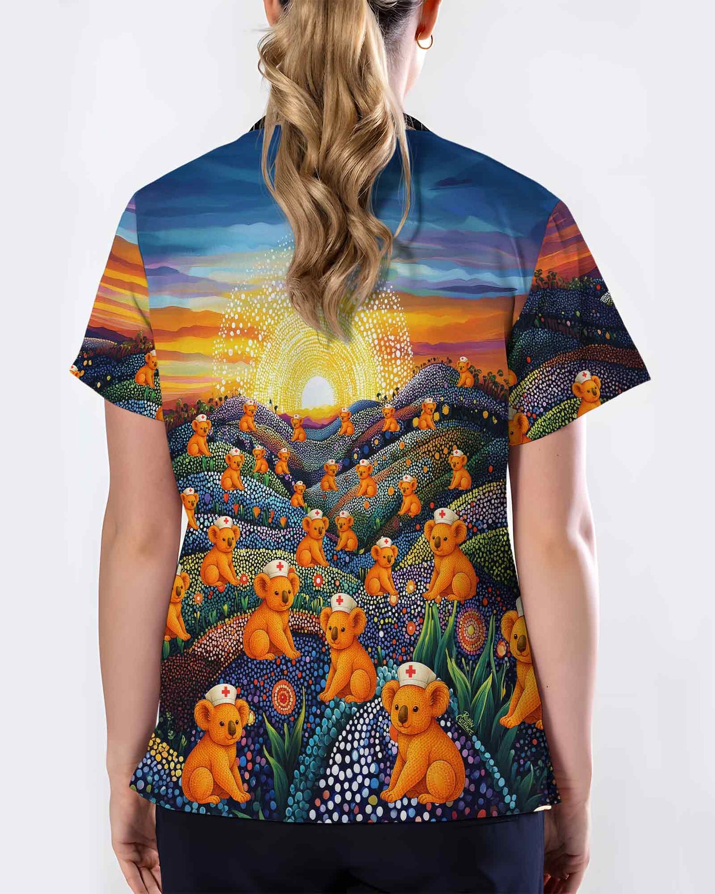 Australian Landscape Koala Nurse Medical Scrub Top
